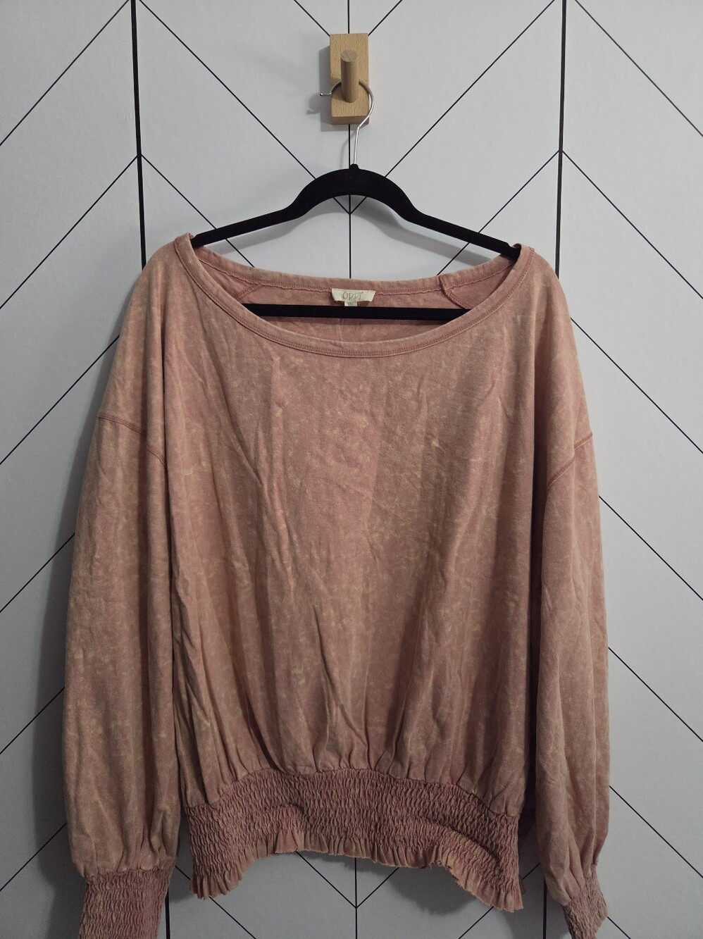 NWT ODDI Mineral Wash Smocked Cotton Long Sleeve Blouse Mauve Pink 2XL